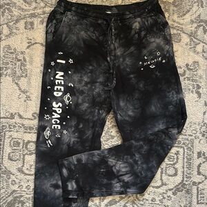 Black Tie-Dye Joggers with White Graphics